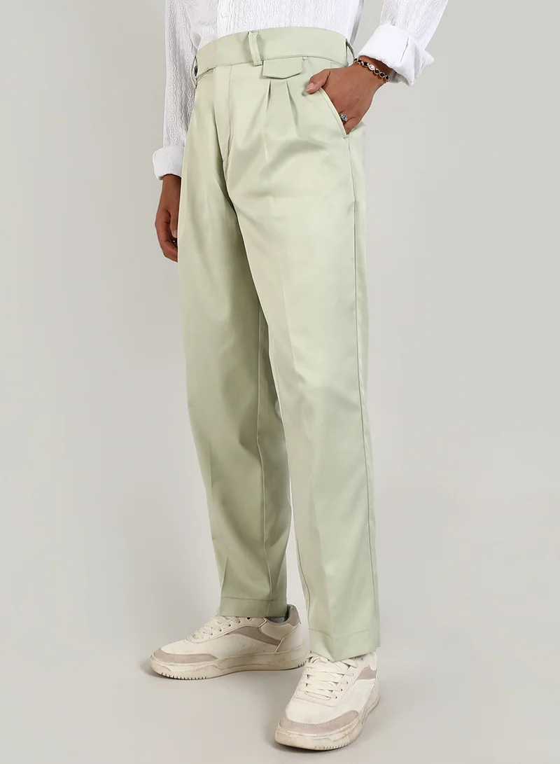 CAHOOT  Men's Pale Green Solid Tailored Trousers For Casual Wear | Tailored Fit | 4 Pockets | Button Closure | Trousers Crafted With Comfort Fit For Everyday Wear for Men | Best Price UAE
